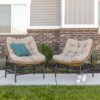 Coastal Scooped Outdoor Patio Chairs With Cushions (Set of 2) - Natural - Image 5