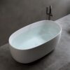 Independent Solid Surface Resin Stone Bathtub, A Modern Designed Independent Bathtub With Pop-Up Drainage And Overflow Pipes, Suitable For Small Households - Matte White - Image 2