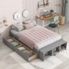 Full Size Bed With Storage Case, 2 Storage Drawers, Lengthwise Support Slat - Gray - Image 2