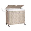 Laundry Hamper With Lid PE Rattan Powder Coating Frame Clothes Hampers With 2 Removable Bags, Wheels, 160L - Gray - Image 49