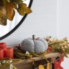 Knite Pumpkin Ornament Decor For Holiday Harvest Festival Fall Festival & Thanksgiving (Set of 2) - White / Gray - Image 2