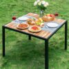 All Weather 5 Piece Patio Dining Table Set, Acacia Wood Table Top With Umbrella Hole, Rattan Outdoor - Coffee Brown - Image 18