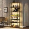 LED Tall Wine Rack Freestanding Floor, 7 Tier Wine Baker Rack With Glass Holder & Wine Storage, Industrial Wine Display Shelf Wine Bar Cabinet For Bar, Kitchen, Dining Room - Walnut / Black - Image 13