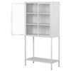 Heavy Duty Metal Storage Cabinet, Display Storage Cabinet With Glass Doors And 2 Adjustable Shelves, Tall Bookcase Modern Bookshelf Cabinet For Home Office, Living Room, Pantry - White - Image 17