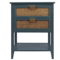 2 Drawer Side Table - Natural Rattan - End Table - Suitable For Bedroom, Living Room, Or Study - Green