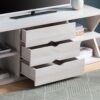 Modern TV Stand With Four Open Shelves And Three Storage Drawers - White Oak - Image 2
