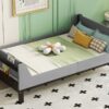 Twin Bed With Headboard, Footboard, Safeguards, Built-In Bed-End Book Storage Rack - Gray - Image 8