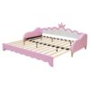 Twin Extending Daybed With LED Lights, Modern Upholstered Princess Daybed With Crown Headboard - Pink - Image 10