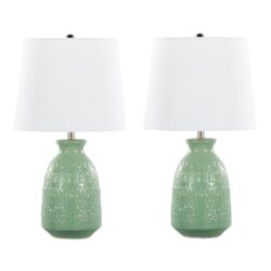 Claudia - Contemporary Lamp (Set of 2) - Sage Green / Polished Nickel / White