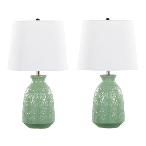 Claudia - Contemporary Lamp (Set of 2) - Sage Green / Polished Nickel / White