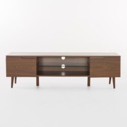 Modern TV Stand With Storage, Tempered Glass Shelf - Walnut