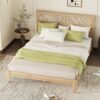 Queen Size Rubber Wooden, Solid Wooden Bed With Rattan Headboard, Enhanced By Support Feet - Natural - Image 3
