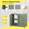 Bathroom Vanity With Two Soft Close Doors, Adjustable Shelves And Three Drawers - Green - Image 4