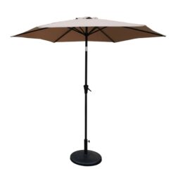 8.8' Outdoor Aluminum Patio Umbrella, Patio Umbrella, Market Umbrella With 42 Pounds Round Resin Umbrella Base, Push Button Tilt And Crank Lift - Taupe