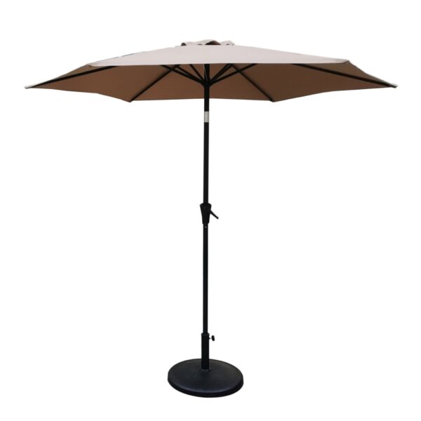 8.8' Outdoor Aluminum Patio Umbrella, Patio Umbrella, Market Umbrella With 42 Pounds Round Resin Umbrella Base, Push Button Tilt And Crank Lift - Taupe