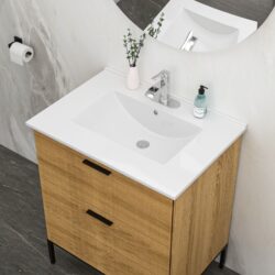 Ceramic Rectangular Bathroom Vanity Top Drop In Single Sink With Pre Drilled Faucet Hole & Built In Overflow Easy Clean Glazed Surface - White