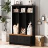 Modern Hall Tree With Entryway Bench, 3 Shelves And Drawers, Wide Hall Tree With Storage Bench For Hallway - Black - Image 3