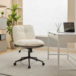 Oversize Seat Cirss Cross Chair With Wheels, Elegant Design Computer Chair, Adjustable Height 360 Degree Rolling Swivel Home Office Chair For Small Space, Dressing Room, Living Room - Dark Gray / White