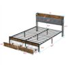 Modern King Bed Frame With Storage & LED Lights, Upholstered Headboard, USB Charging Station, Easy Assembly - Gray - Image 3