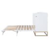 Queen Murphy Bed With Frosted Glass Doors Design, Fake Drawers, Metal Legs - White - Image 5