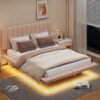 Queen Size Upholstered Hydrualic Platform Floating Bed With LED Light And USB Port - Pink - Image 20