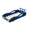 Wooden Race Car Bed, Car Shaped Platform Twin Bed With Wheels For Teens - Blue / Yellow - Image 6