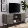 Mid-Century Modern 2 Door 60" TV Stand For 65" TVs With Glass Shelf - Slate Gray - Image 4