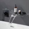 Modern Wall Mount Bathroom Sink Faucet With Waterfall Spout And Brass Rough In Valve - Matte Black - Image 4