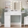 Vanity Desk With Drawers & Mirror With Lights, With Drawers & Cabinet 3 Shelves Lots Storage For Stylish Bedroom - White - Image 2