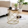 Contemporary Golden Side Table With Top And Metal Frame - Natural / Gold - Image 3