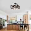 4 Light Square Kitchen Island Lights Ceiling Light Farmhouse Dining Room Light Fixture, Wood And Metal Rectangular Ceiling Light, Ceiling Lighting For Living Room, Conference Room, Home Office - Black - Image 3