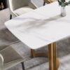 70.87" Modern Artificial Stone White Curved Golden Metal Leg Dining Table, Can Accommodate 6-8 People - White / Gold - Image 6