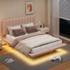 Queen Size Upholstered Hydrualic Platform Floating Bed With LED Light And USB Port - Pink - Image 24