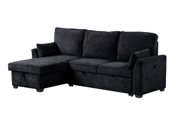 Ember - Sleeper Sectional With Reversible Storage Chaise, USB Charging Ports, And Cupholders - Black