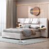 Queen Size Upholstered Platform Bed, 2 Outlets And USB Charging Ports On Both Sides, 2 Bedside Pillows, Storage Shelves - Beige - Image 17