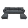 Chenille Modular Sectional Sofa, U Shaped Cloud Couch Set With Double Cushions, 6 Seat Sleeper Sofa Bed With Ottomans, Oversized Indoor Furniture - Dark Gray - Image 2