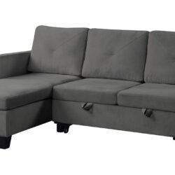 Nova - Velvet Reversible Sleeper Sectional Sofa With Storage Chaise - Dark Gray