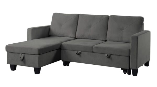 Nova - Velvet Reversible Sleeper Sectional Sofa With Storage Chaise - Dark Gray