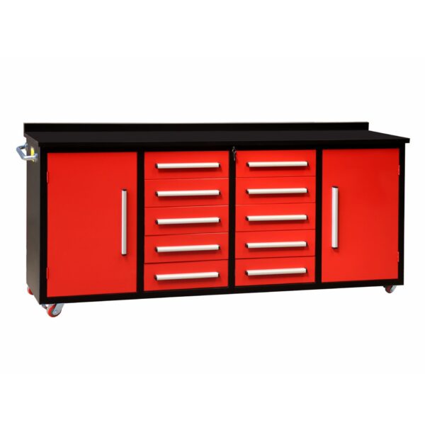 Storage Cabinets With Workbench (10 Drawers & 2 Cabinets) - Red