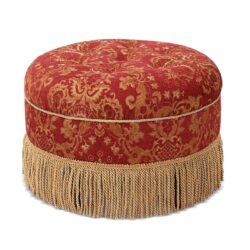 Yolanda - Round Upholstered Accent Ottoman - Red Gold Damask / Gold