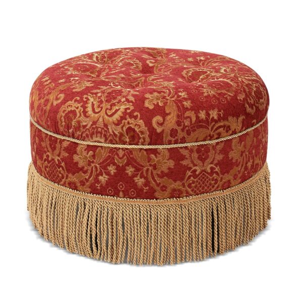 Yolanda - Round Upholstered Accent Ottoman - Red Gold Damask / Gold