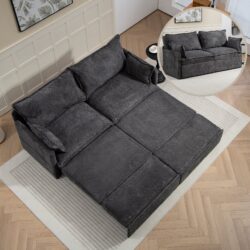 73.6" Pull Out Sofa Bed, 3 In 1 Corduroy Convertible Sleeper Sofa Couch, Side Storage, And USB / C - Type Charging Ports Chair For Living Room, Bedroom, Apartment - Gray