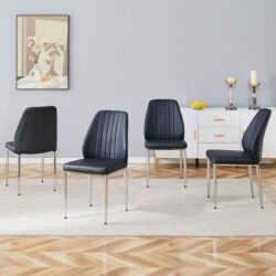 (Set of 8) Comfort Dining Chairs With Extended Backrest And Metal Legs - Black