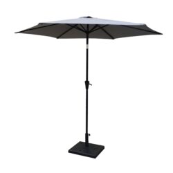 8.8' Outdoor Aluminum Patio Umbrella, Patio Umbrella, Market Umbrella With 42 Pound Square Resin Umbrella Base, Push Button Tilt And Crank Lift - Gray