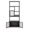 Industrial Tall Black Bar Wine Rack Cabinet With Glass Holder Wood Home Bar Cabinet - Walnut / Black - Image 14