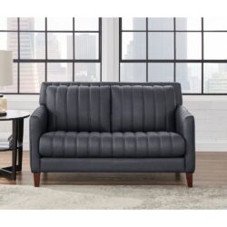 Ennis - Leather Loveseat - Gunmetal