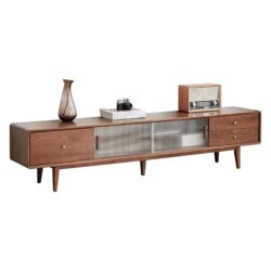 TV Cabinet With Chinese Changhong Glass Doors, Two Drawer Storage Space TV Standing - Walnut