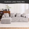 Compression Sofa: Combining Chaise Longue With 3 Seater, Corduroy Fabric, Full Sponge Compression Sofa, Combined Sofa With 4 Pillows For Living / Home Furniture / Apartment - Light Gray - Image 2