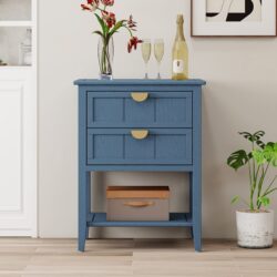 2 Drawer Side Table, American Style, End Table, Suitable For Bedroom - Blue
