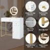 Makeup Vanity Desk With Lighted Mirror, Luxury Dressing Table With 2 Drawers And 1 Cabinet, 3 Lighting Modes Available For Bedroom - White / Gold - Image 6
